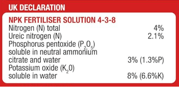 Nutritional information from a bottle of tomorite.